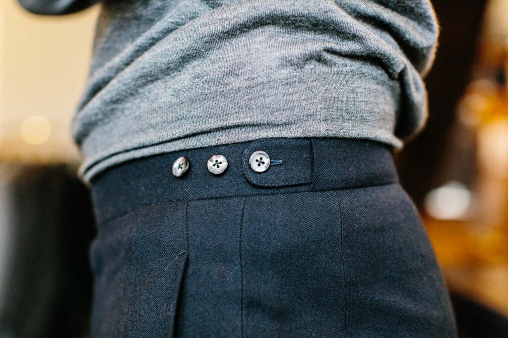Tailored serge navy trousers - part of the bespoke detail service we offer